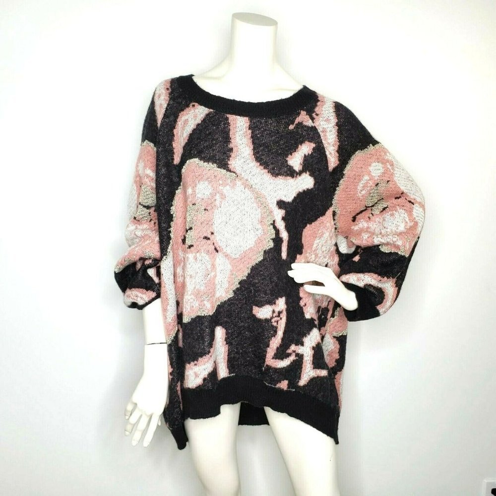 Zara Oversize Sweater Mohair Wool Pink Gray